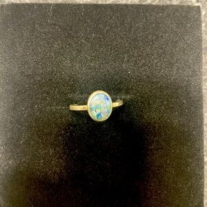 Mosaic opal silver ring size 7
